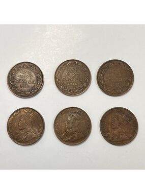 6pcs Large One Cent Canada Coins 2x 1913  2x 1916  2x 1919 Set